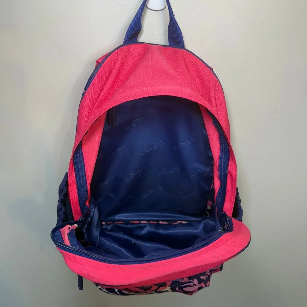 Vera Bradley Lighten Up Floral Flowers Backpack Book Bag Pink Navy Blue